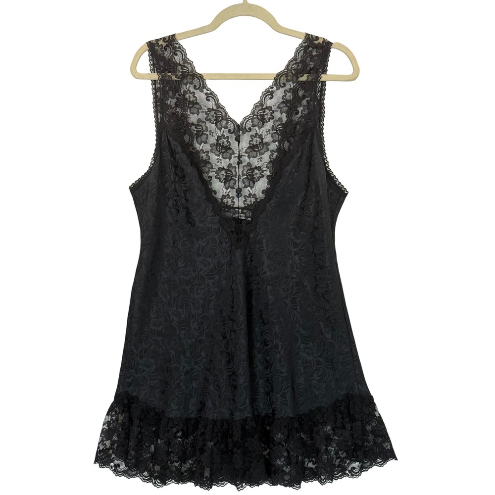 Vtg Val Mode Black Floral Peek-a-Boo Lace Nightgown Peignoir Romance Flirty Sz L